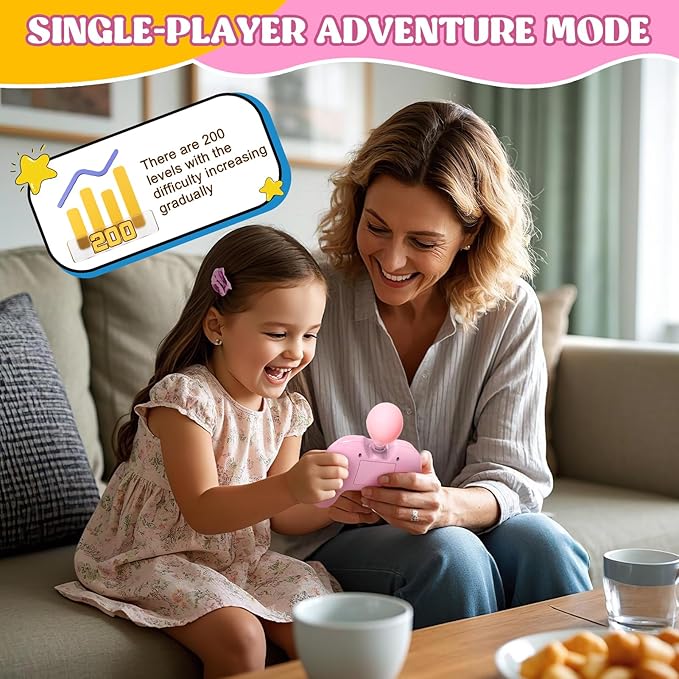 Handheld Speed Pushing Game Machine with Balloons 2-Player Fidget Game Light Up Quick Push Games Fast Push Puzzle Games Console for 8 9 10 11 12+ Years Old Kids Adults-Pink+Yellow