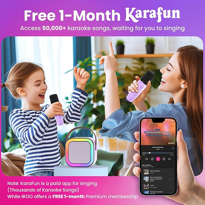 Mini Karaoke Machine for Kids, 2026 TOP Toys Birthday Gifts Ideas for Girls Ages 4, 5, 6, 7, 8, 9, 10, 12+ Years Old, Portable MP3 Player with 2 Wireless Mics for Family Home Party