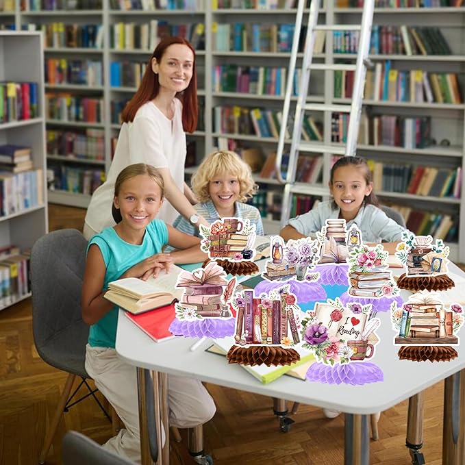 Book Themed Party Decorations - 9PCS Book Party Decorations Vintage Book Club Honeycomb Centerpieces Table Decor Reading Library Birthday Baby Shower Supplies for Book Lovers Bookworm