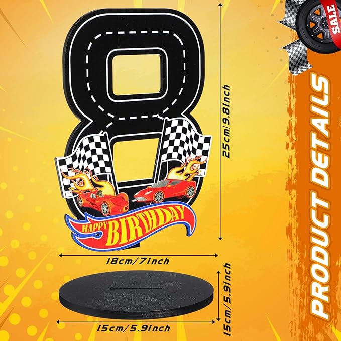 Race Car 8th Birthday Number Sign Centerpiece Race Car Theme 8th Birthday Party Supplies Wooden Table Decoration Photo Props for Boys Eight Years Old