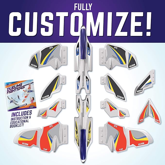 Geospace Foam GEOGLIDE Dueling Duo Fighters Flying Glider Set - Comes with 2 Fighter Style Airplanes, Hand Held Launchers & Multiple Wing Combo Pieces for Outdoor Play for Kids & Adults