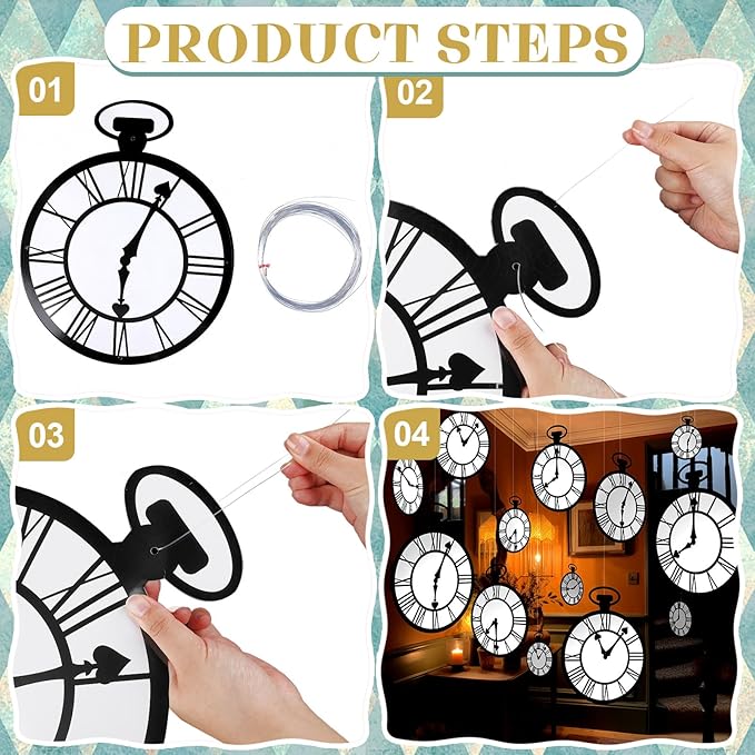 Wonderland Tea Party Decoration Clock Hanging Banners Wonderland Spring Themed Garland banner Curious Clock Backdrop Photo Props for Indoor Outdoor Garden Birthday Baby Shower Party Supplies
