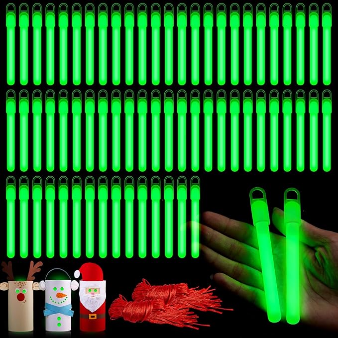 Lewtemi 100 Pack 4" or 6" Bright Glow Sticks Bulk, Glow in the Dark Party Supplies Birthday and Holidays (4 Inch,Green)