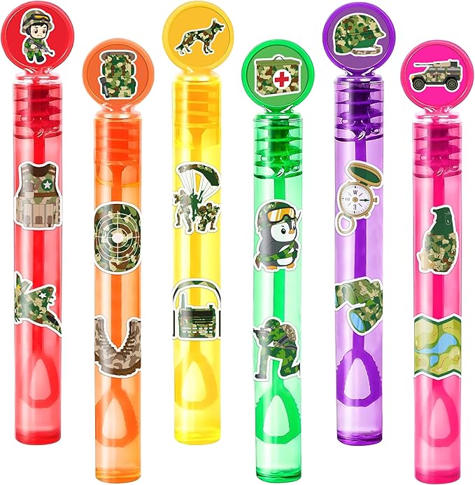 Military Party Favors for Kids - 24PCS Army Bubble Wands Camouflage Theme Birthday Party Supplies Goodie Bag Fillers Classroom Rewards