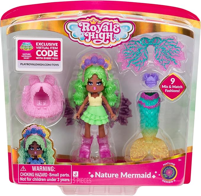 3” Nature Mermaid Fashion Doll - 1 Figure with 9 Fashion Accessories - Virtual Item Code Included - Series 3 - Ages 5+