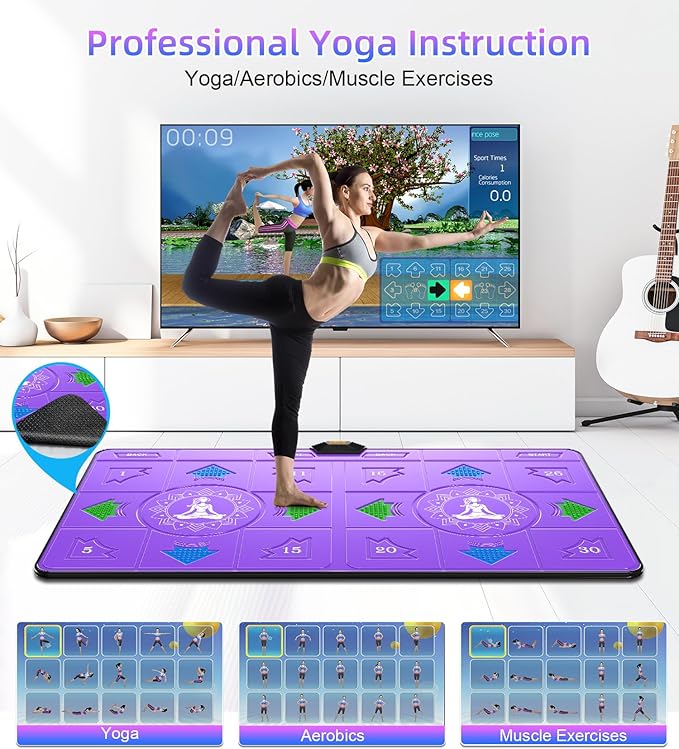 FWFX Exercise Mat for Home Workouts - Interactive Dance Game Mat Connects to TV, 2-Player Kids Party Interactive Games, Active Sports & Yoga Mat for Adults & Family Fitness, Fun (Purple)