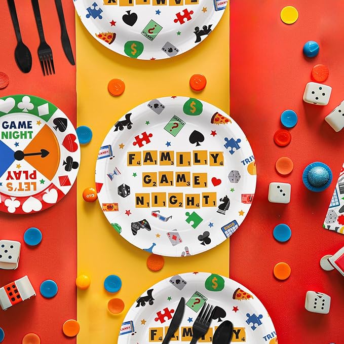 Game Night Party Decorations Set - Vibrant Game Night Themed Plates, Cups, Napkins, and Cutlery for a Memorable Evening - Disposable and Chic Game Night Party Supplies for Birthdays and Gatherings