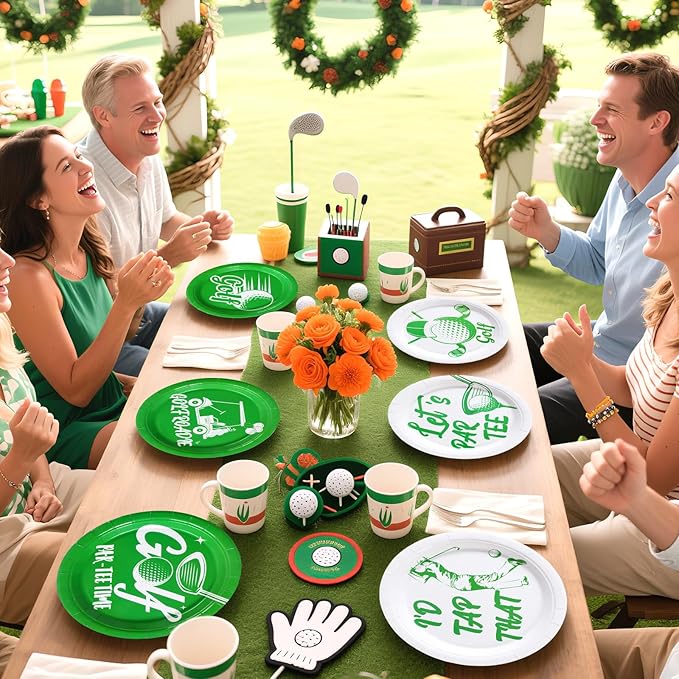 Grencian 60Pcs Golf Party Paper Plates 9" Disposable Heavy Duty White and Green Golf Symbol Dessert Paper Plates Let’s Par-Tee Birthday Tableware Set for Par-Tee Kids Birthday Sports Party Supplies