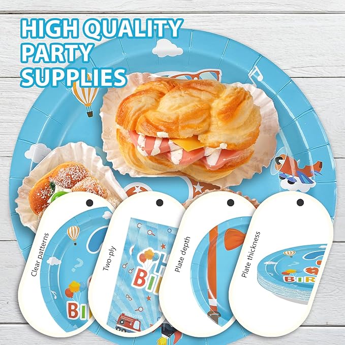 96Pcs Blue Orange 3rd Birthday Decorations Cartoon English Teacher Plates and Napkins Cartoon Theme Third Birthday Decorations Favors for Kids Three Years Old Back to School Party Supplies Serves 24