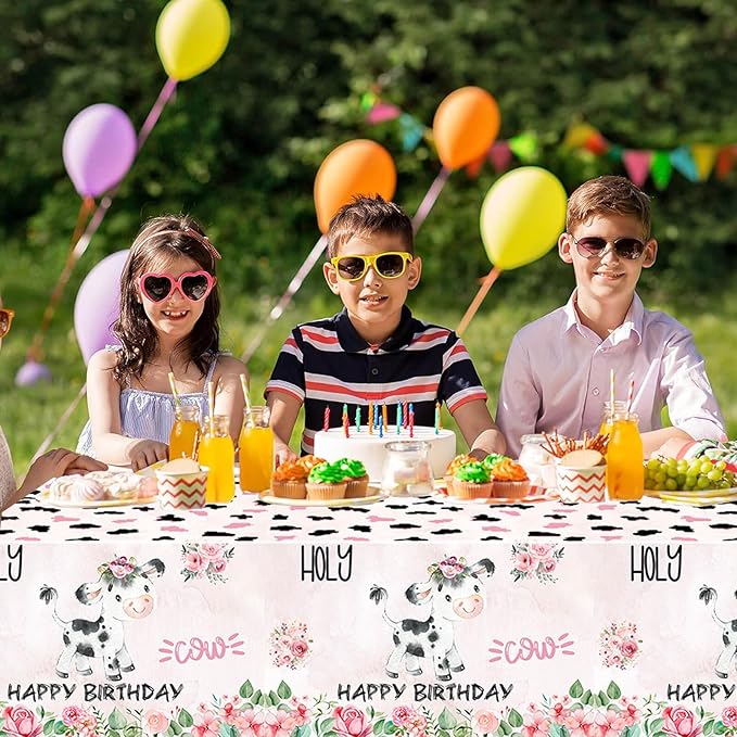 51 Pcs Holy Cow I'm Three Girls Birthday Party Supplies Moo Moo I'm Three Tablecloth Paper Plates Napkins Forks Dinnerware for Farm Animals Cow Theme Girls 3rd Birthday Party Supplies Decorations