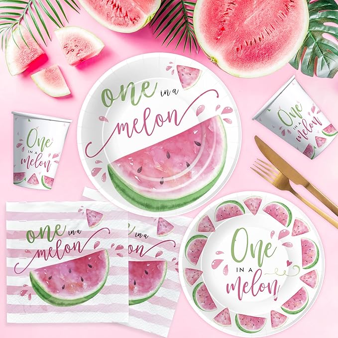 APOWBLS One In A Melon Party Decorations Tableware, Watermelon Party Supplies For 1st Birthday, Plate, Napkin, Tablecloth, Fork, Watermelon First Birthday Plates & Napkins Party Decorations | Serve 24