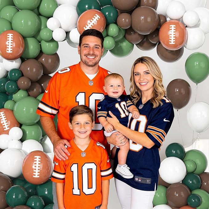 170Pcs Football Balloon Garland Arch Kit, Sage Green Brown Dark Green and White with Rugby Printed Balloons for Football First Year Baby Shower Birthday Sports Themed Party Decorations Supplies