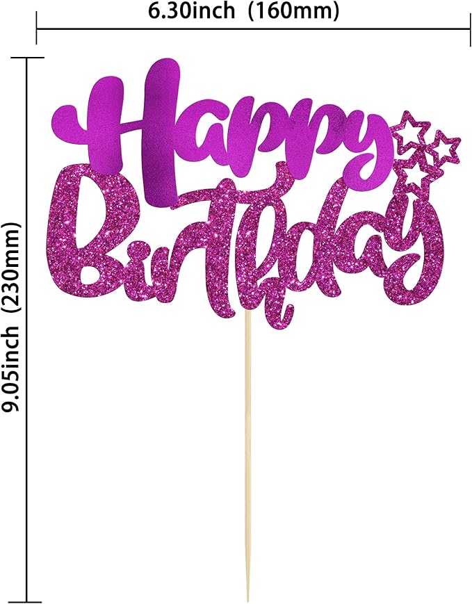 Ephlyn 1Pcs Happy Birthday Cake Topper Glitter Happy Birthday Cake Pick Decorations for Celebrating Baby Shower Theme Kids Boys Girls Anniversary Party Decorations Supplies Purple
