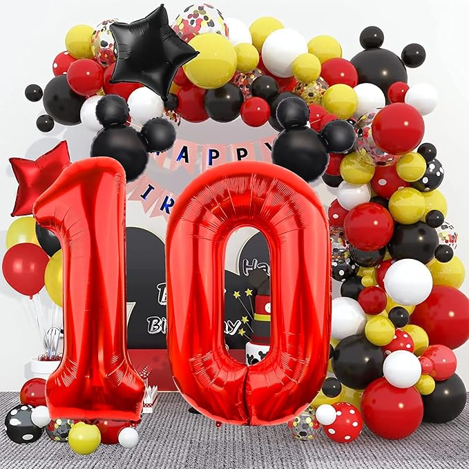 Mouse Number 0 Balloon 40 Inch Red Number 0 Balloon Mini Mouse Head Balloon Black Red Large Numeral Zero Balloon for Mouse Clubhouse Birthday Baby Shower