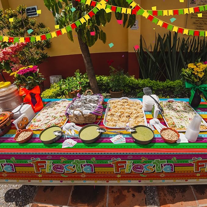 Jectivs 6-Piece Mexican Fiesta Plastic Tablecloth Set, Rectangular, 54 x 108 Inch, All-Season, Waterproof, Durable, for Party, Birthday, Taco Night, Cinco de Mayo Decorations