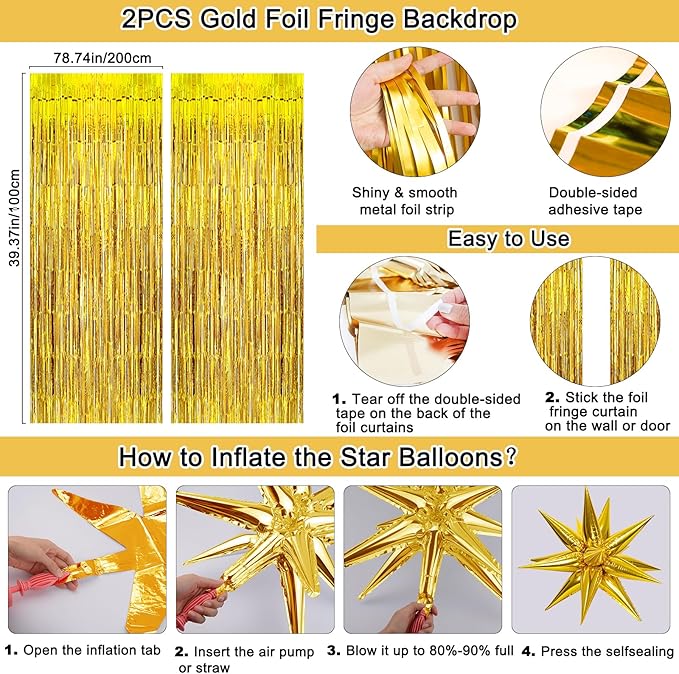 Black and Gold Birthday Decorations for Men Women, Black Gold Party Decorations Kit with Happy Birthday Banner Backdrop Tablecloth Foil Curtains Balloons Arch, Happy Bday Party Supplies for Him