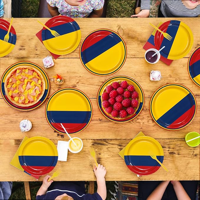 96 Pcs Colombia Flag Party Supplies Disposable Colombian Flag Paper Plates and Napkins Colombian National Tableware Set for National Country Decoration Patriotic Festival Party Supplies, Serves 24