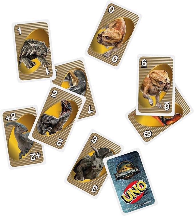 Mattel Games UNO Jurassic World Rebirth Card Game in a Collectible Tin for Kids, Adults & Family with Special Rule & Images Inspired by The Movie