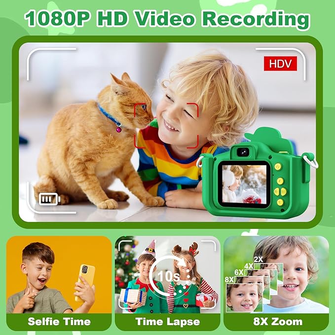 Kids Camera, Toddler Camera for Age 3-8, 48MP Dual Lens Selfie Camera for Kids, 1080P HD Video Recording Digital Camera, Christmas Birthday Gifts for Boys Girls