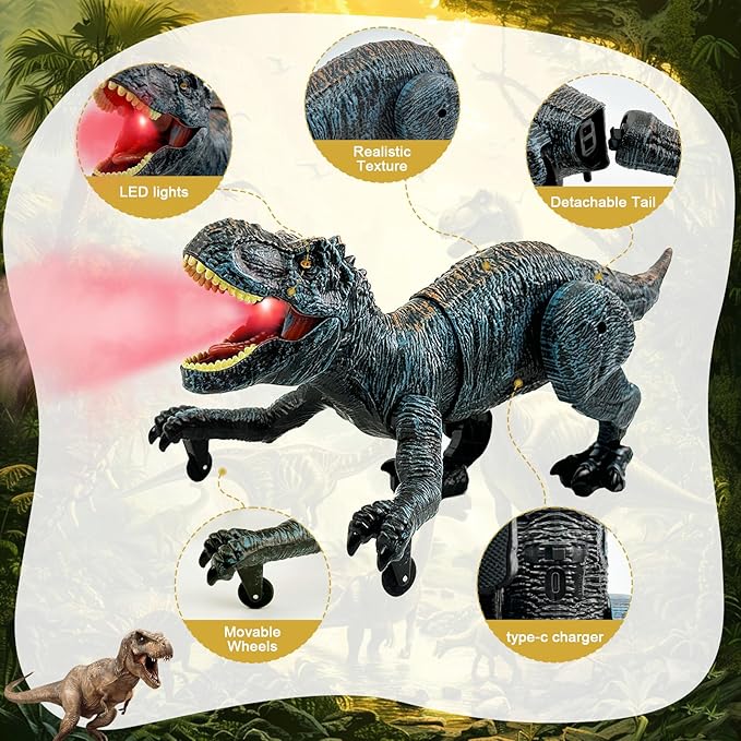 Remote Control Dinosaur for Boys 4-7, Robot Dino Toys for Kids 5-7, rc Dino with Realistic Legs & Spray Stream, Remote Dinosaur Toys for Kids3 4 5 6 9 Year Old boy Birthday Gift (Blue)