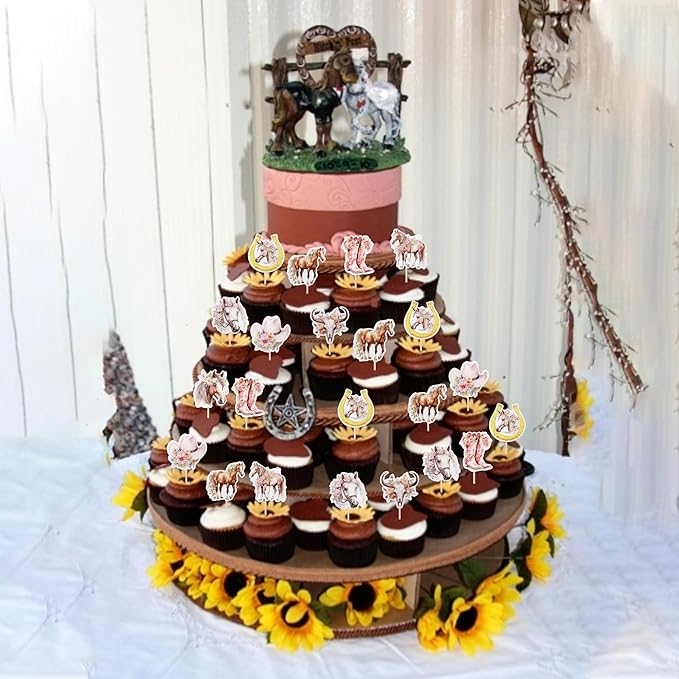 40 PCS Horse Cupcake Toppers Floral Horse Western Cowgirl Cupcake Picks Horseshoe Hat Boots Cowgirl Birthday Cake Decorations for Horse Western Cowgirl Theme Baby Shower Girls Birthday Party Supplies