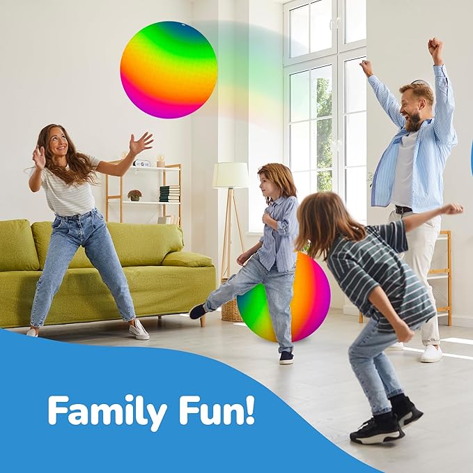 ArtCreativity Rainbow Playground Ball for Kids with Hand Pump, Bouncy 18 Inch Rubber Kick Ball for Backyard, Park & Beach Outdoor Fun, Beautiful Rainbow Colors, Durable Outdoor Toys for Boys & Girls