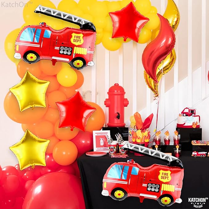 Katchon, Fire Truck Balloons for Birthday Set - Pack Of 6 | FireTruck Party Supplies | Firetruck Balloon For Birthday Decorations | Firefighter Balloons, Balloon for Fire Truck Decorations