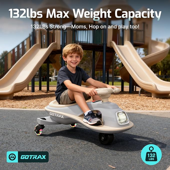 Gotrax WG1 Electric Wiggle Car for Kids, 12V Big Battery up to 120Min Playtime, Music Speaker &Rear Flash Wheels, Battery Display & Easy Assembly w/Pedal Throttle, Crazy Cart Gift for Ages 3+, 132Lbs