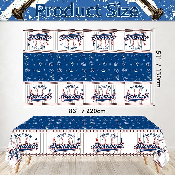 4 Pcs Baseball Tablecloths, Plastic Baseball Table Covers Rectangular Table Cloth for Baseball Themed Party Supplies Sports Event Birthday Party Decorations, 51x86 Inch