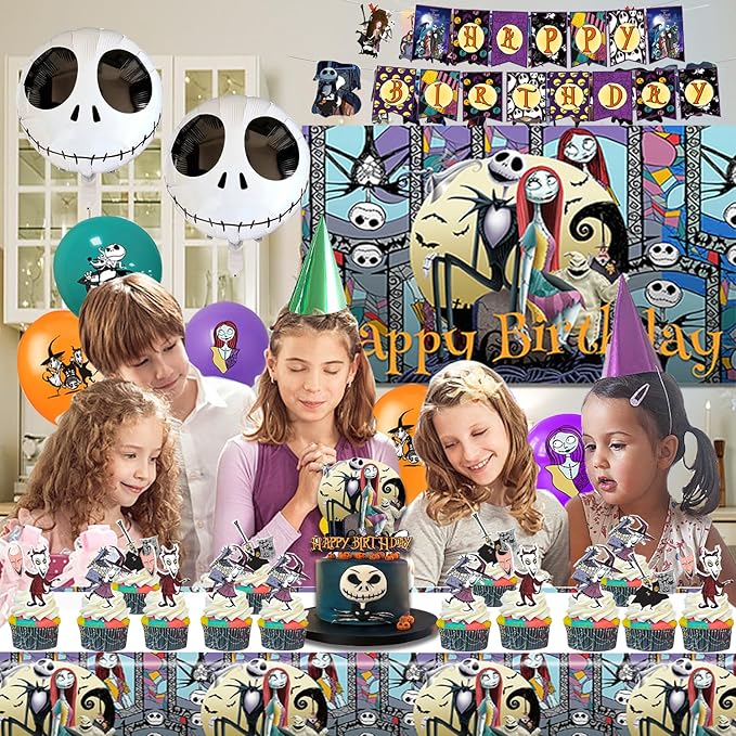 Birthday Party Decorations, Magical Wizard Pirate Halloween Horror Night Themed Party Supplies - Happy Birthday Banner, Balloons, Backdrop, Tablecloth, Cake Inserts Set-Gold