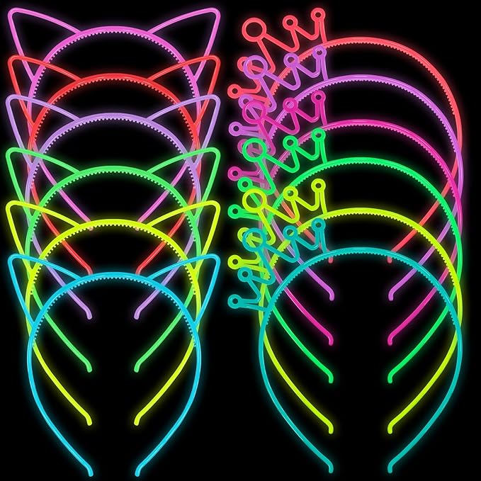 Glow in The Dark Party Supplies Cat Ear Crown Heads for Birthday Party Halloween Party