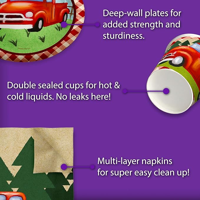 Red Vintage Pickup Truck Birthday Party Supplies Set Plates Napkins Cups Tableware Kit for 16