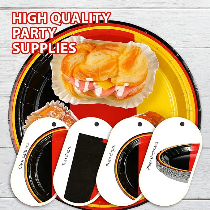 96 Pcs German Flag Party Decorations Disposable Germany Flag Paper Plates and Napkins German National Flag Tableware Set for National Country Decoration Patriotic Festival Party Supplies, Serves 24