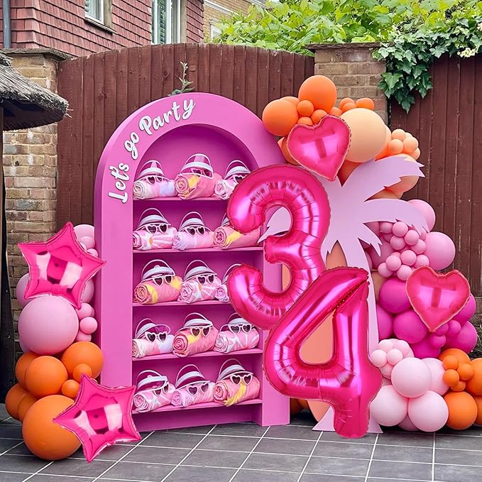 40 Inch Number Balloons Hot Pink 4 Large Number Balloon Anniversary Event Celebration Bachelorette Cowgirl Let's Go Girls Pink Themed 4th Birthday Party Decor Supplies 9 Pcs