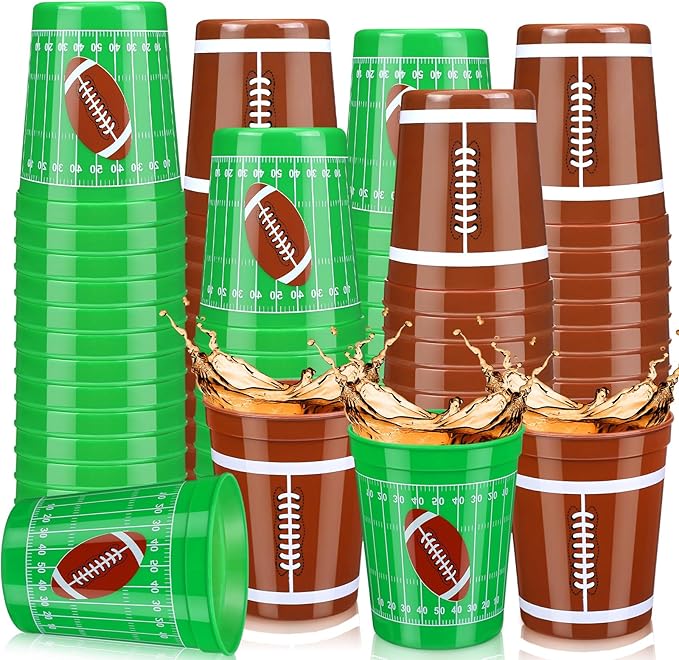 Norme 24 Pcs Football Cups Bulk Plastic 16 oz Reusable Cups Football Themed Birthday Party Supplies Decoration Party Sports Drinking Trumbers for Birthday Senior Night Dinnerware Team Event