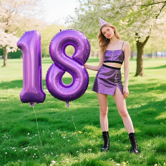 40 Inch Purple Number 18 Digital Balloon,Jumbo Mylar Foil Helium Balloon for 18 Balloons for Birthday Party,Wedding Anniversary Party Decorations