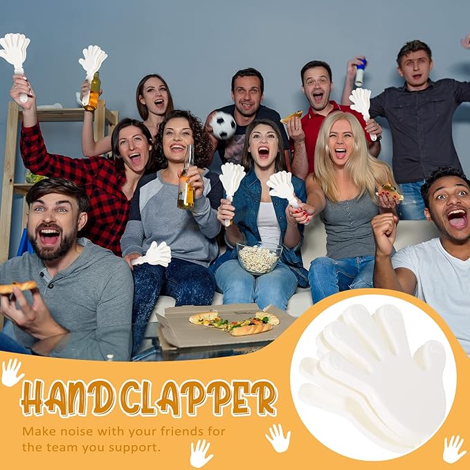 BBTO 30 Pcs Hand Clappers Noisemakers 7.5 Inch Plastic Party Clappers for Fiesta Birthday Party Supplies Carnival Prize Football Sport Accessories Favor(White)