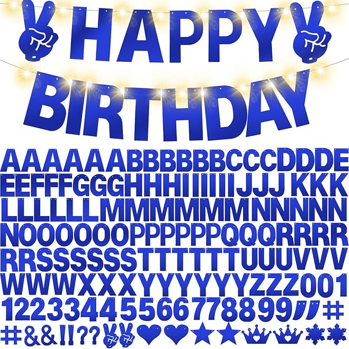 167Pcs DIY Glitter Customizable Banner Kit Happy Birthday Letter Hanukkah Custom Banners Happy New Year Personalized Banner for Christmas Baby Shower Birthday Party Decoration (Shiny Sapphire blue)