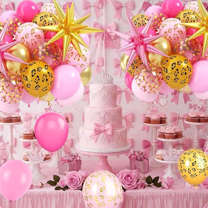 Hot Pink Cheetah Print Balloon, 12 Inch Pink Gold Balloons with Leopard Print Balloons Confetti Star Balloon Leopard Jungle Animal Decorations for Cheetah Theme Birthday Cherry Vintage Party Supplies