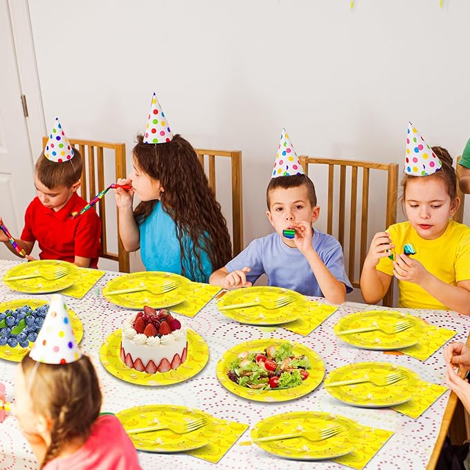 96PCS Banana Party Paper Plates and Napkins Banana Themed Party Decorations Yellow Fruit Napkins and Forks for yellow fruit Birthday Gatherings Decorations