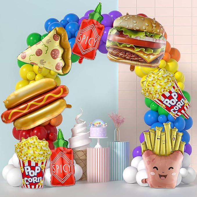 8 Pcs Food Themed Balloons Hot Dog Hamburger French Fries Popcorn Picnic Foil Balloons for BBQ Party Decorations Picnic Cookout Snacks Birthday Party Decorations Supplies