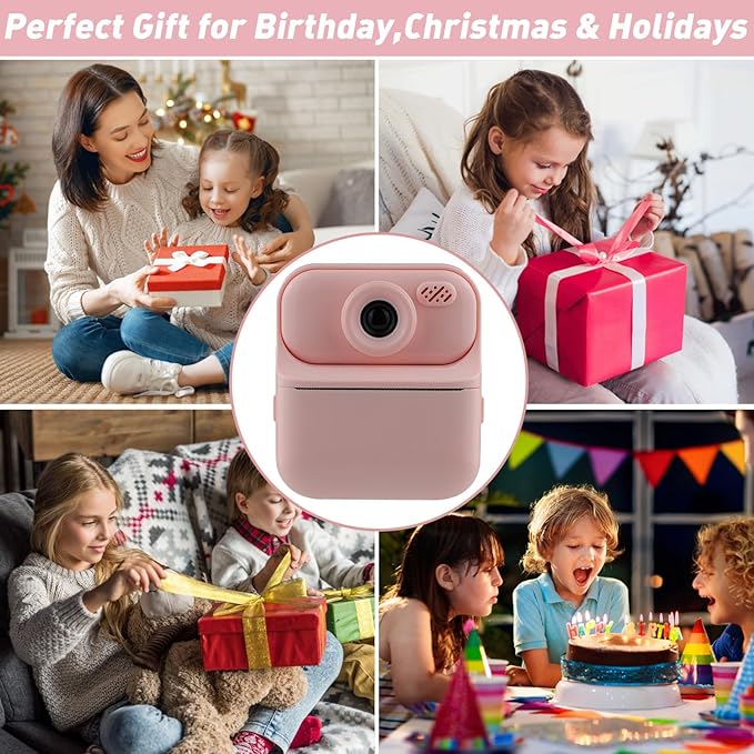 Kids Instant Print Camera – Digital Camera for Girls Boys Age 3-10, Thermal Printing with Filters & Stickers – Birthday, for Kids, Toys for Ages 3-13, Teen Girl Trendy Gift (Pink)