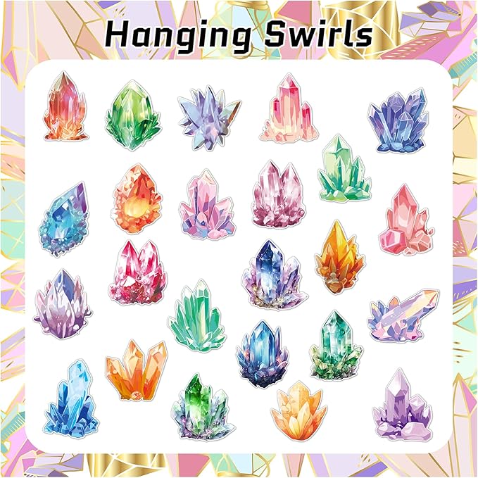24 PCS Crystal Hanging Swirl Decorations Crystal Ceiling Streamers Hanging Decorations Geology Crystal Party Decorations for Crystal Birthday Party Supplies Baby Shower Decorations