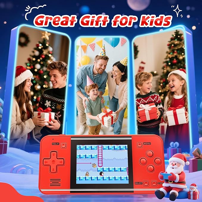 32-Bit Handheld Game Console for Kids & Adults with 135 Preloaded Retro Video Games, 3.0" Color Display, Rechargeable Battery - Portable Mini Travel Toy Gift for Boys and Girls (Red)