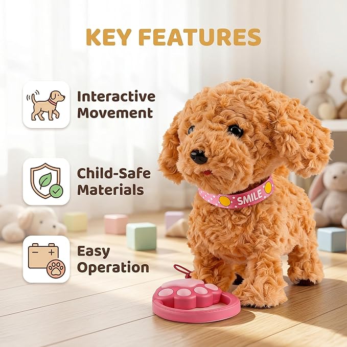 Wuffy Interactive Robot Dog Toy for Kids, Realistic Walking Plush Puppy with Touch Sensor, Voice Mimic & Licking Motion, Leash Remote Control, Screen-Free Pet for Ages 3+