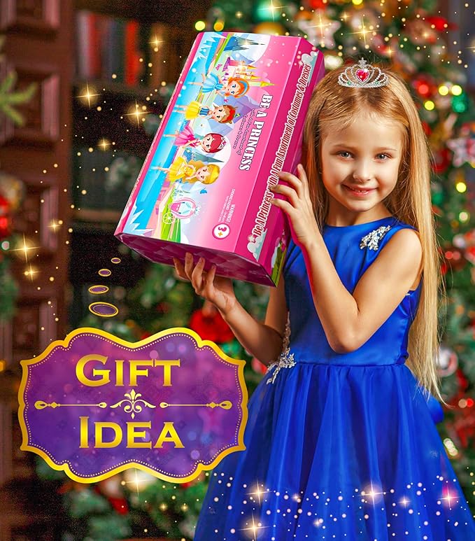 Princess Dress Up Clothes for Little Girls 3-6, Pretend Play Princess Costume Set with Princess Dresses Crown