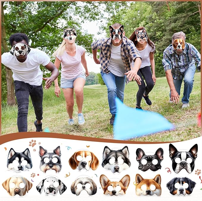 Zhanmai 12 Pcs Dog Party Masks for Kid Funny Soft Animal Masks Puppy Themed Decoration for Pet Costume