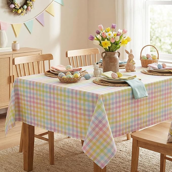 3 Pack Pastel Plastic Tablecloth, 54 x 108 Inch Disposable Easter Tablecloth Waterproof Rectangle Table Cover for Easter Party Decorations