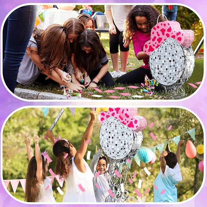 Sratte Disco Ball Piñata Cute Hat Disco Ball Party Supplies Piñata with Blindfold and Bat Theme Decorations for Birthday Fiesta Party Supplies (12.8 x 13.78 Inch)