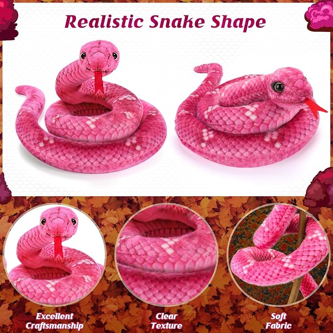 Snake Plush, Stuffed Snake Animal, 27 in Small Toy Snakes for Kids, Giant Stuffed Animals Snake, Lifelike Plush Snake for Birthday Present Party Prank Prop (Pink)